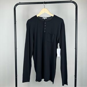 Cotton Citizen Mens Black Long Sleeve Henley Sz Medium 100% Cotton Raw Trim NEW